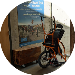 Disabled assisted hiking char at antelope island visitor center.